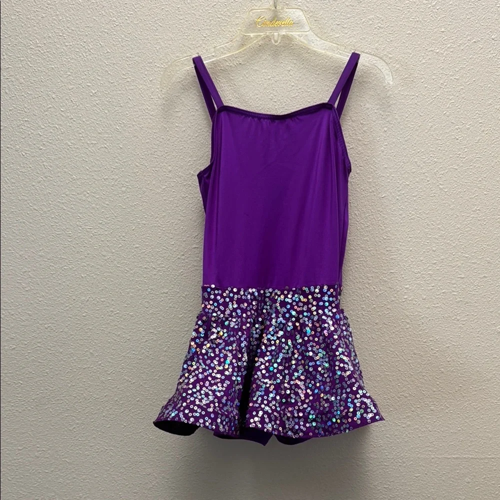 Weissman Girl’s Purple Sequin Leotard Skirt & Vest Dance Costume Size LC